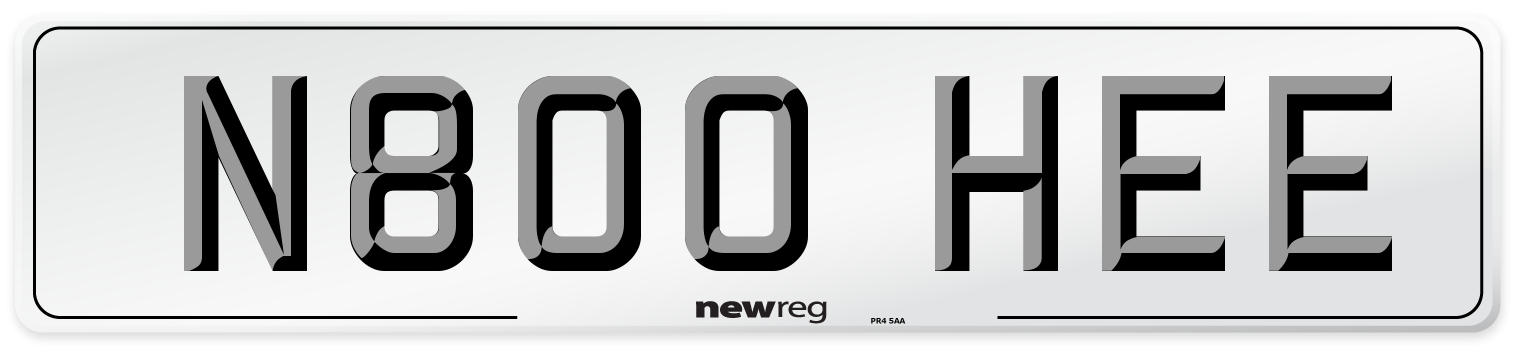 N800 HEE Number Plate from New Reg